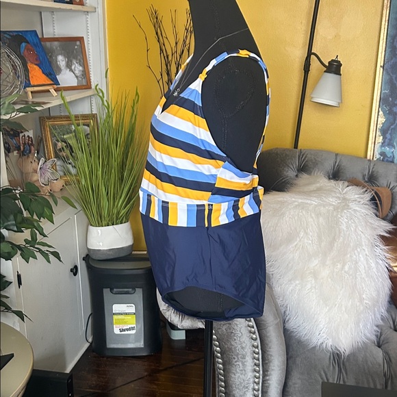 Kona Sol Blue and Yellow Striped One Piece - Picture 6 of 9